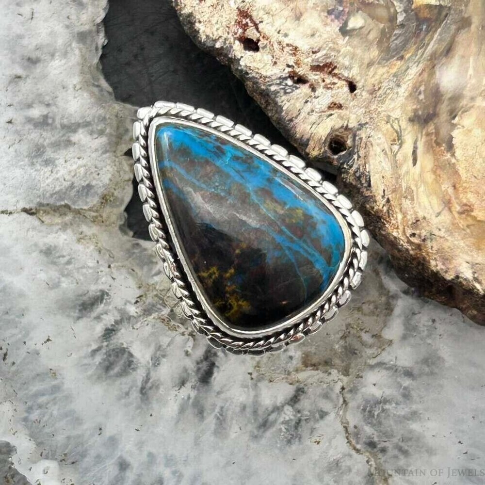 Sterling Southwestern Style Teardrop Chrysocolla Decorated Ring S 7.25 For Women